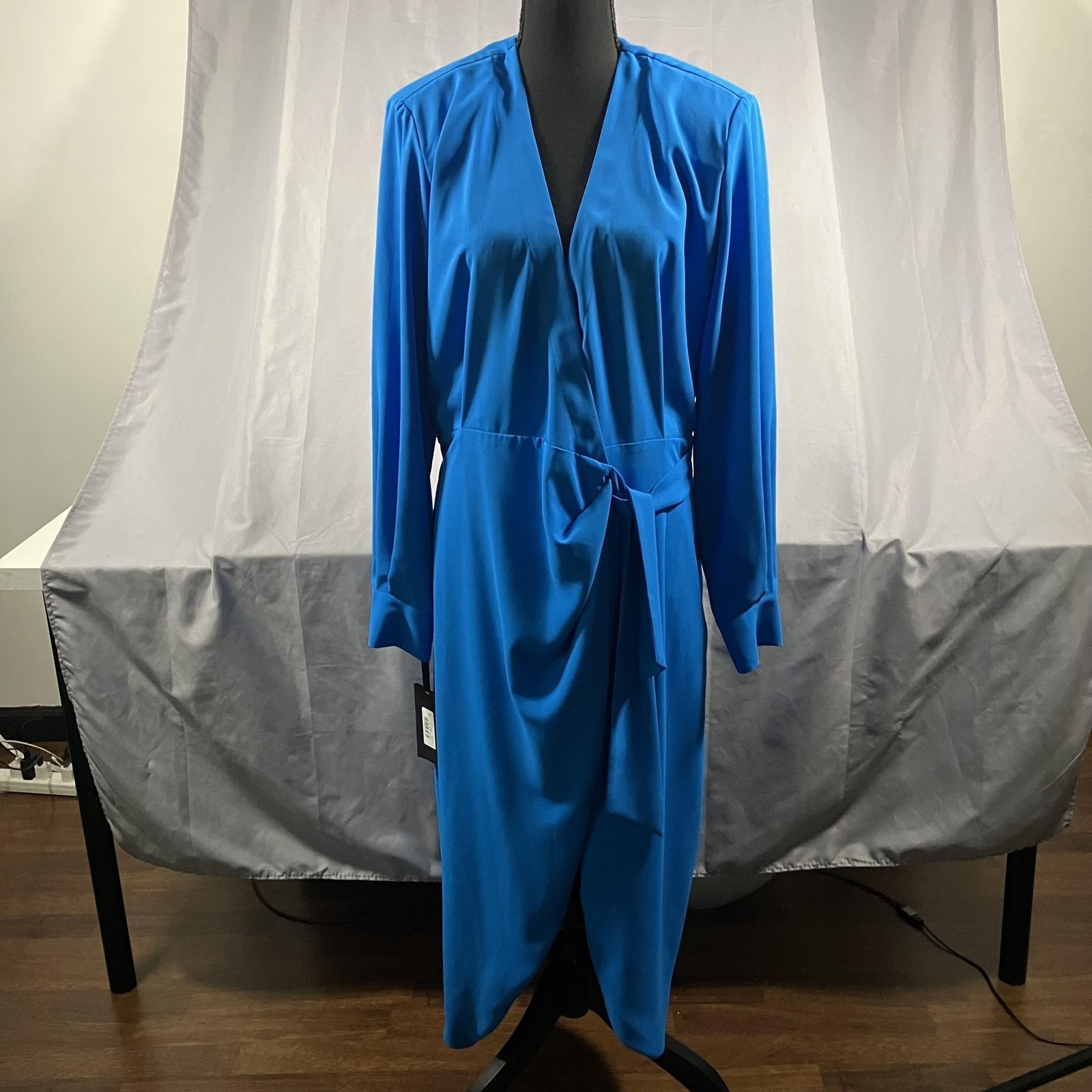 Pinko Dress Womens 8 Light Blue Wrap Midi Long Sleeve Tie Waist 100657 A0mp
